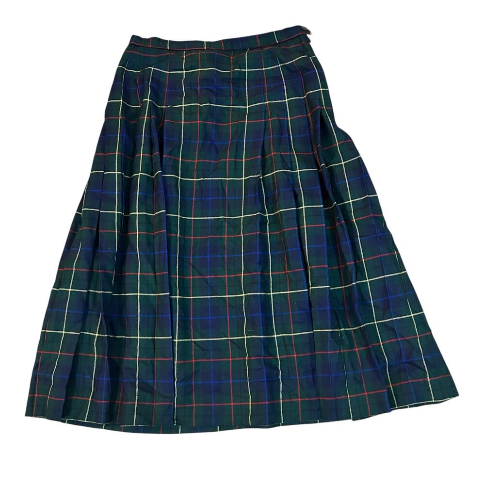 Vtg Pendleton Midi Skirt Womens 14 Green Blue Red 100% Virgin Wool Tartan Plaid